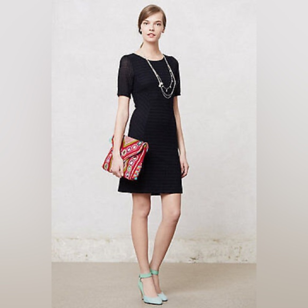 ANTHROPOLOGIE Maeve Cocteau Textured Navy Sheath Dress SMALL